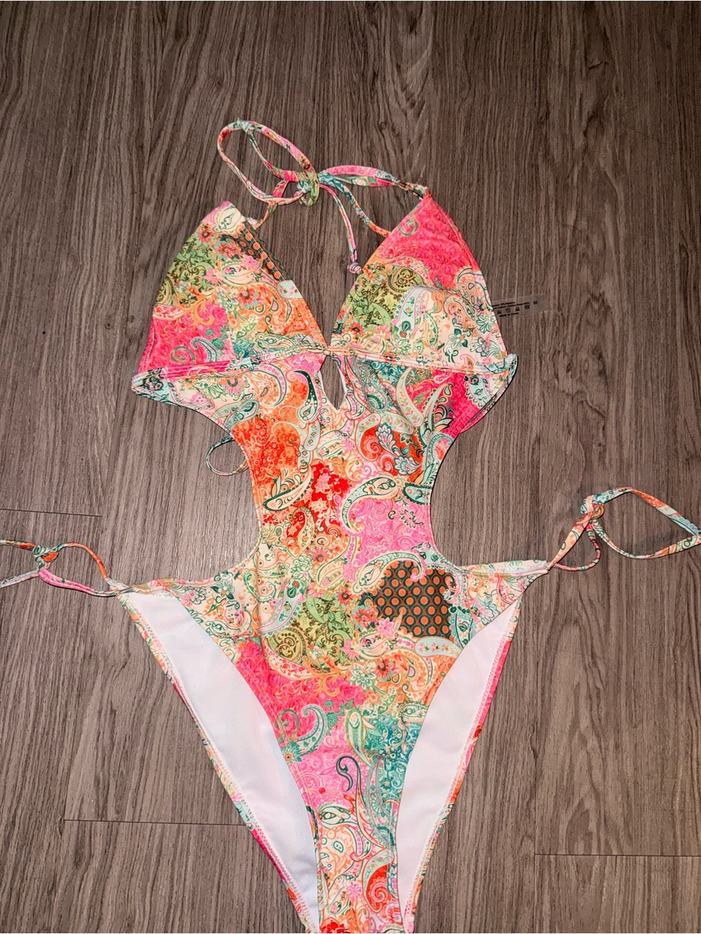 Pink & Multicolor Paisley Cutout One-Piece Swimsuit - Picture 2 of 5